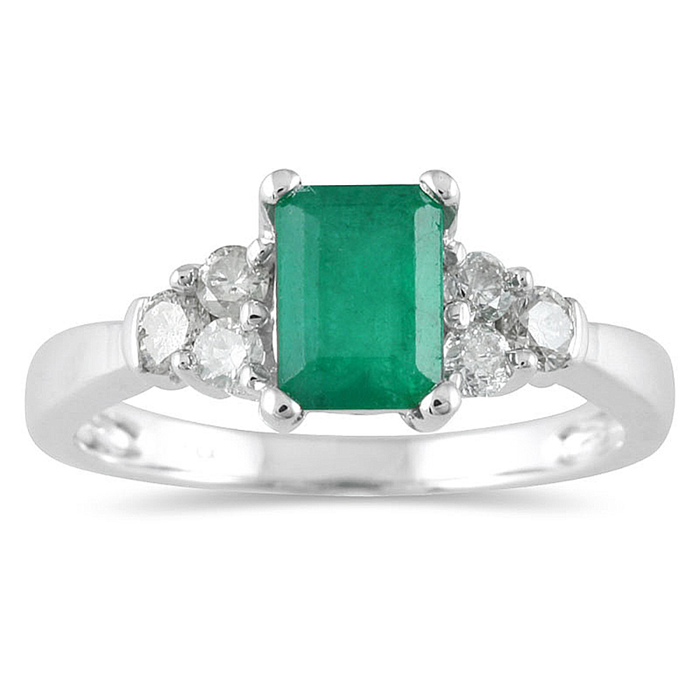 Emerald and Diamond Ring 14K White Gold