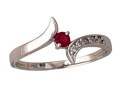 Ruby and Diamond Wave Ring 14k White Gold