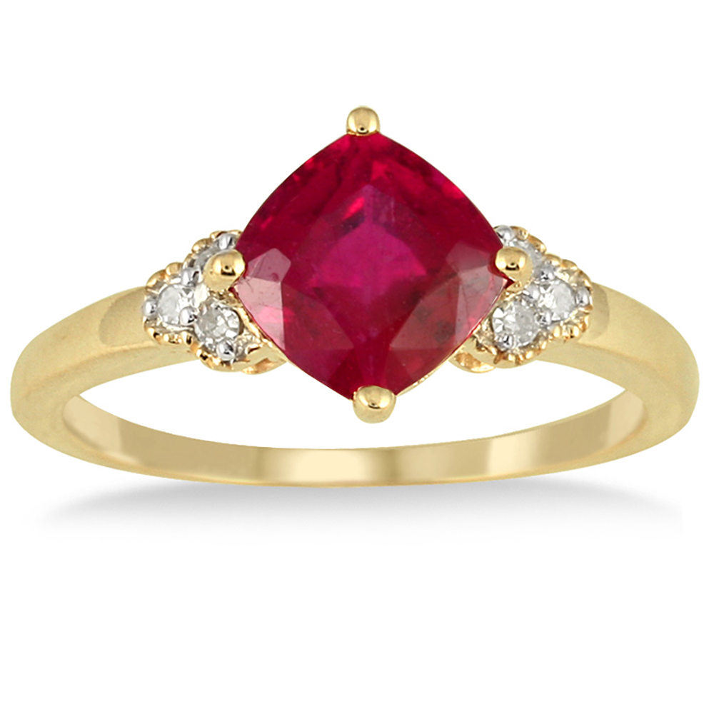 2.25 Carat Cushion Cut Ruby and Diamond Ring in 10K Yellow Gold