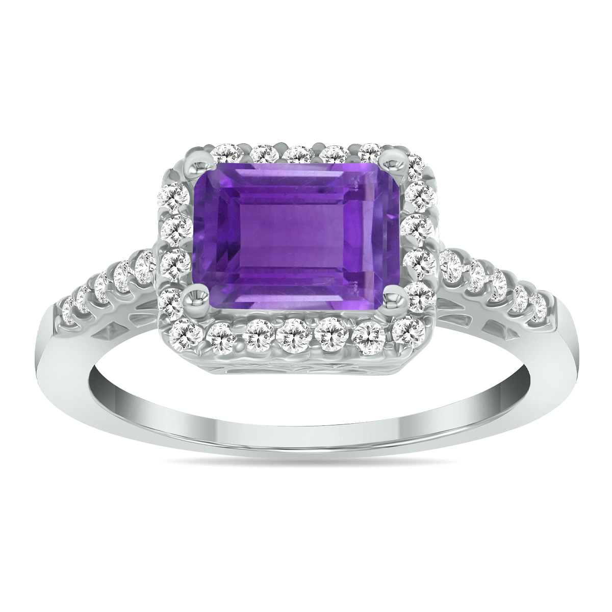 2 1/2 Carat TW Emerald Cut Amethyst Diamond Ring in 10K White Gold
