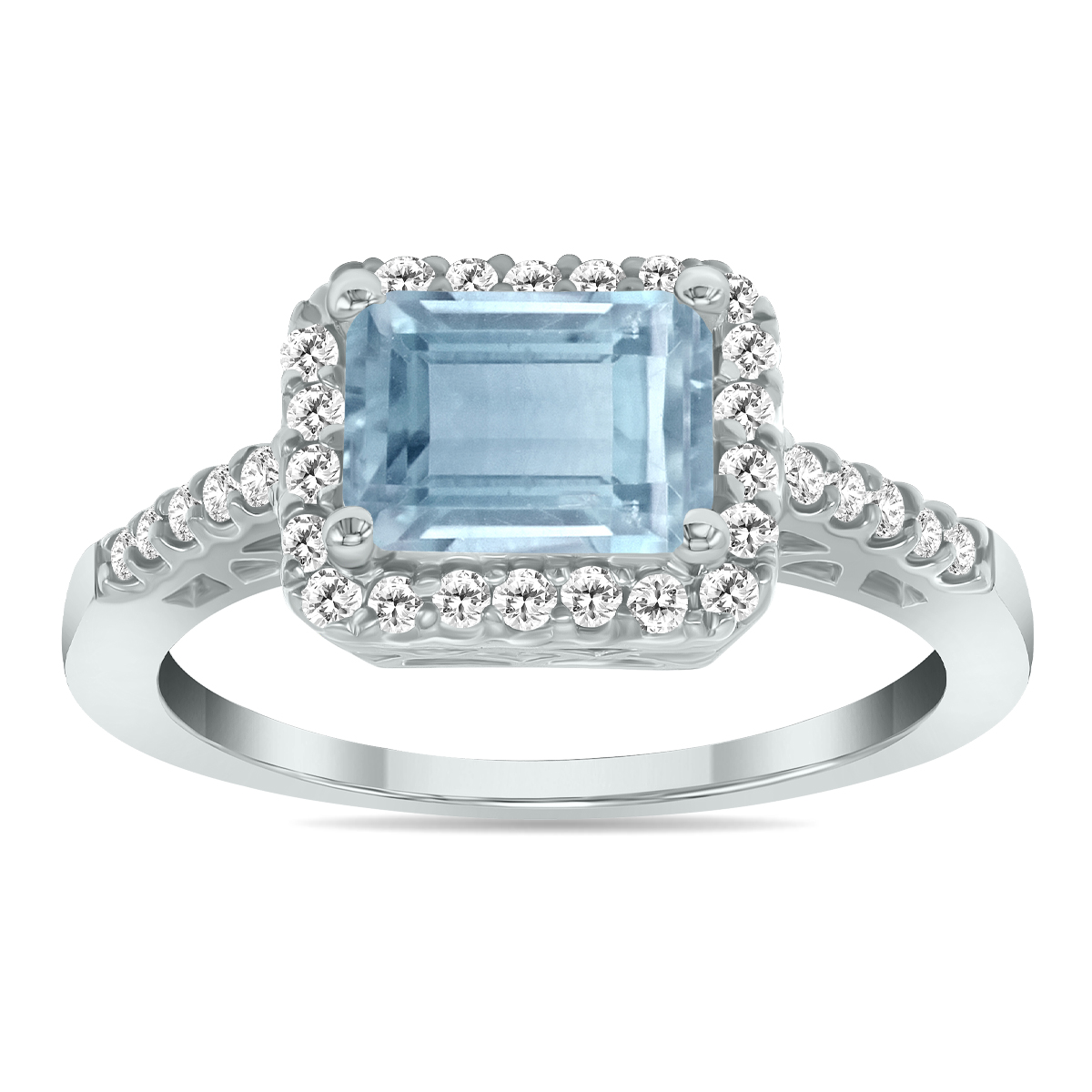 2 1/2 Carat TW Emerald Cut Aquamarine Diamond Ring in 10K White Gold