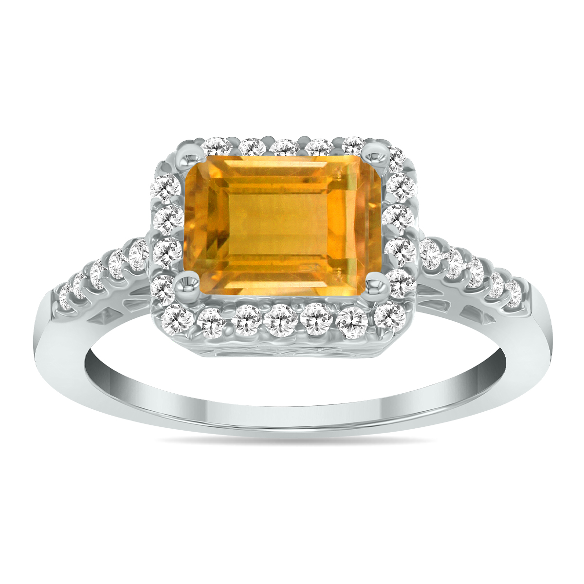2 1/2 Carat TW Emerald Cut Citrine Diamond Ring in 10K White Gold