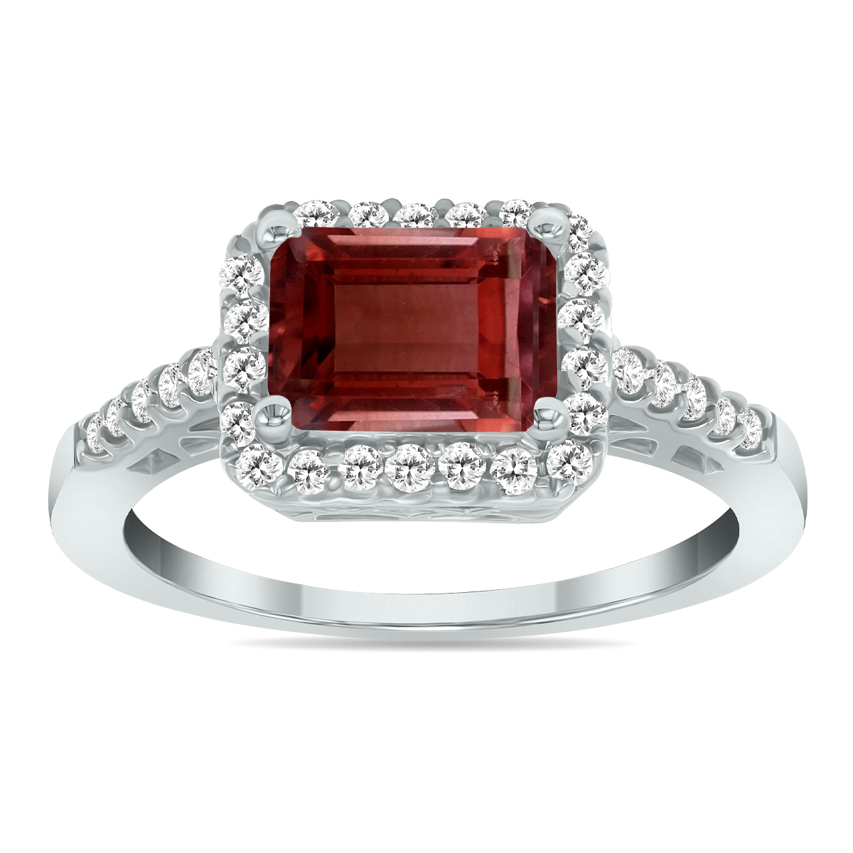 Image of 2 1/2 Carat TW Emerald Cut Garnet Diamond Ring in 10K White Gold