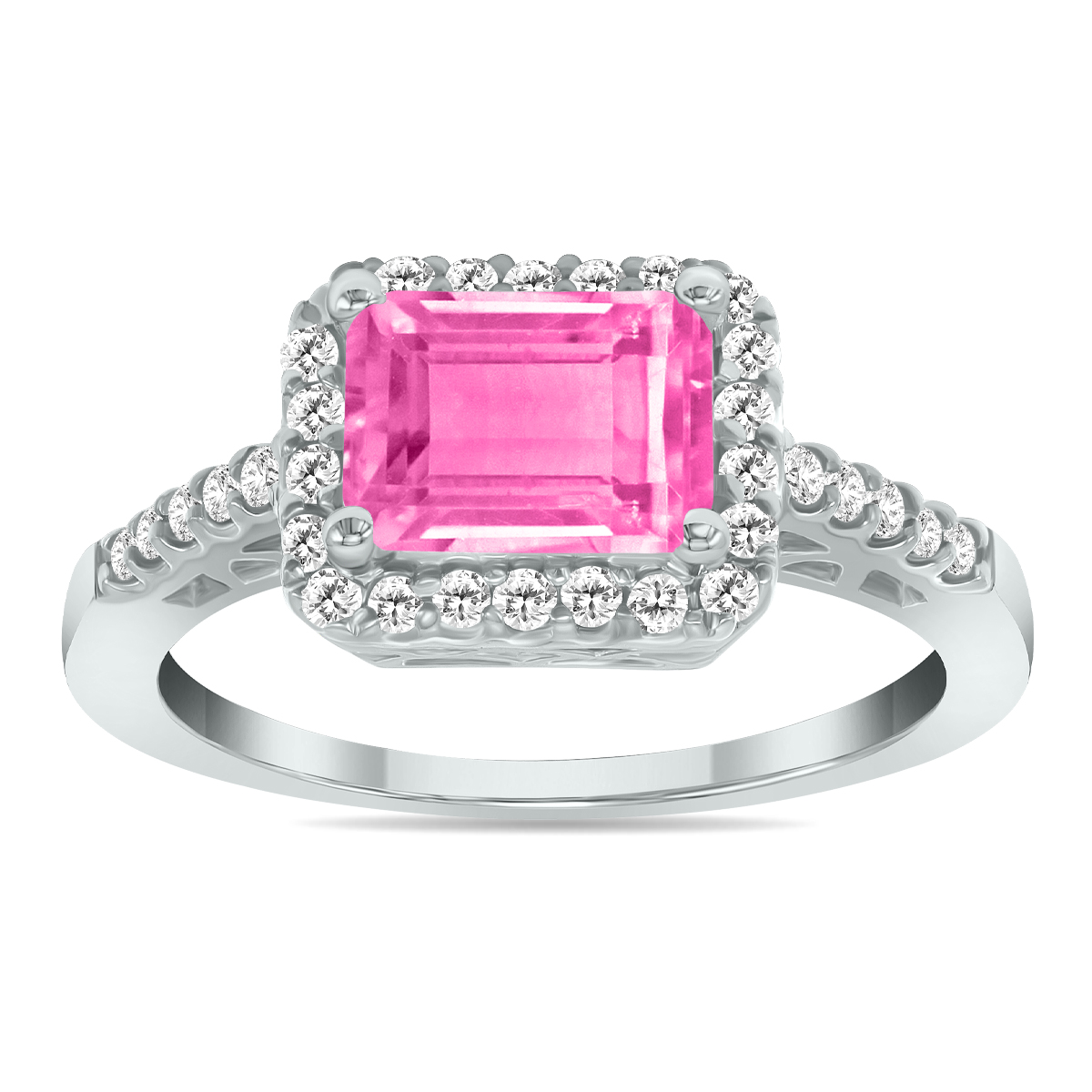 2 1/2 Carat TW Emerald Cut Pink Topaz Diamond Ring in 10K White Gold
