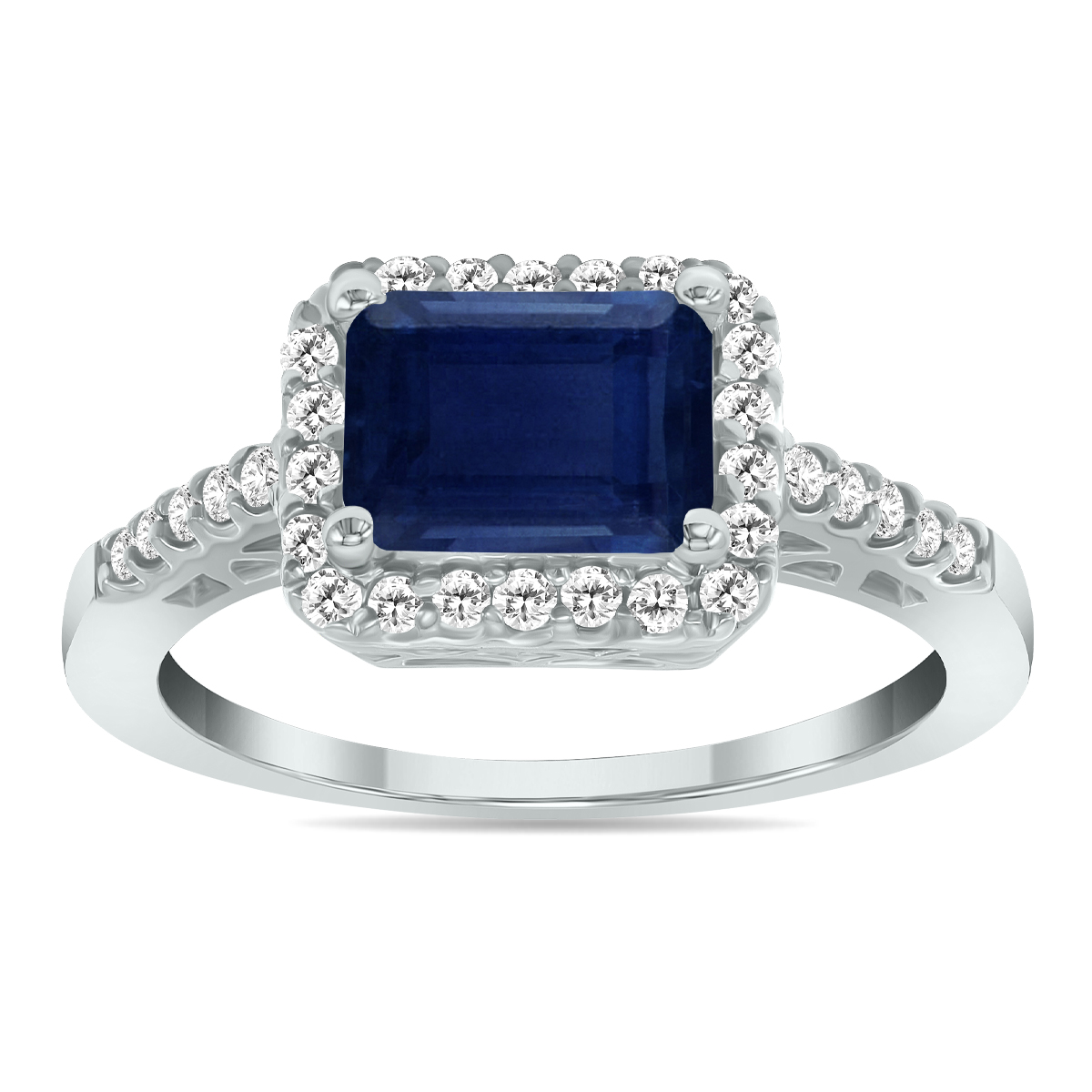 2 1/2 Carat TW Emerald Cut Sapphire Diamond Ring in 10K White Gold
