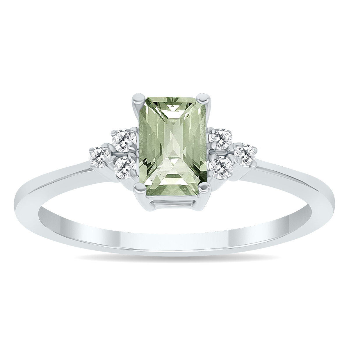 Green Amethyst and Diamond Regal Ring in 10K White Gold
