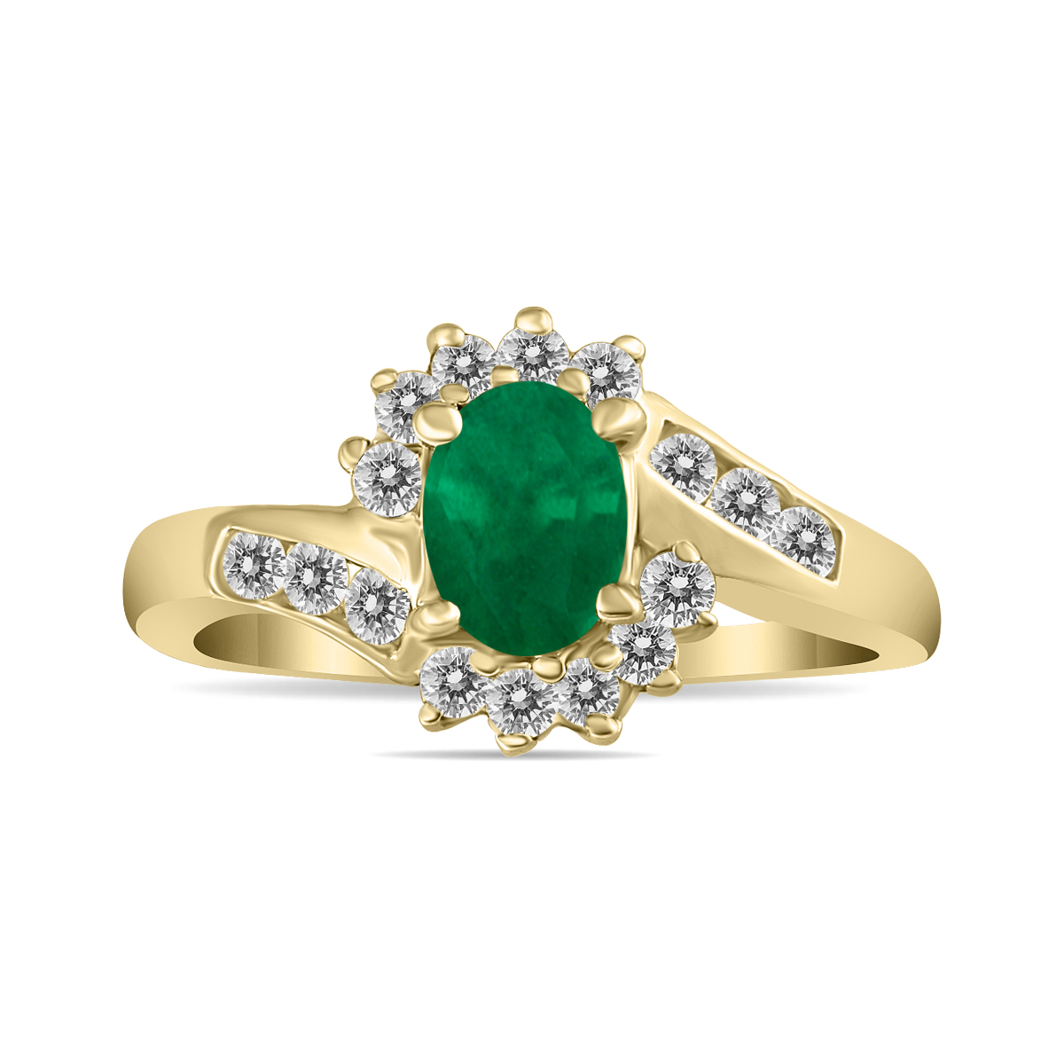 Emerald and Diamond Royal Flower Twist Ring in 14K Yellow Gold