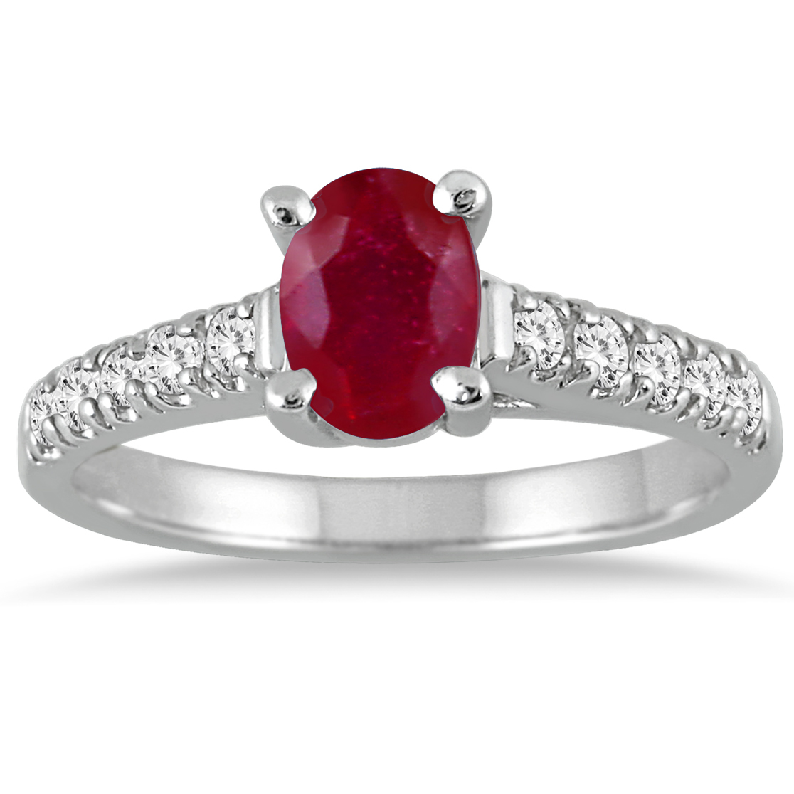 1 Carat Oval Ruby and Diamond Ring in 14K White Gold