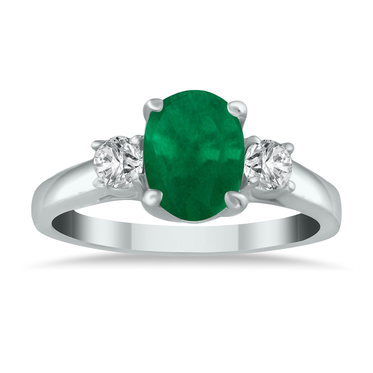 Emerald and Diamond Three Stone Ring in 14K White Gold