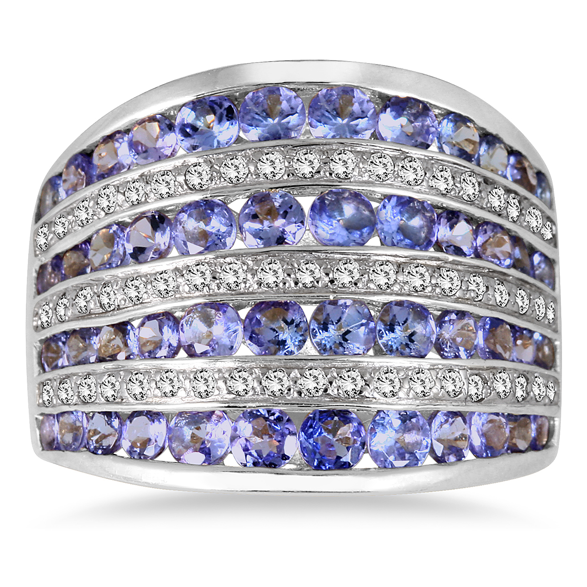 3 Carat Tanzanite and White Topaz Cocktail Ring in.925 Sterling Silver