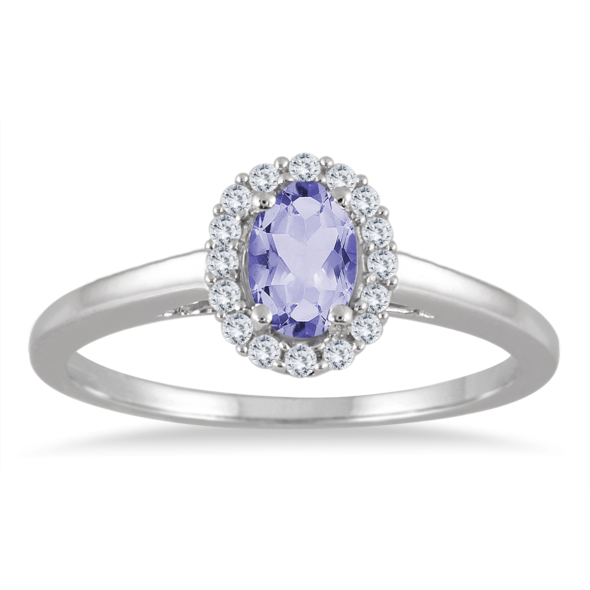 6x4MM Oval Tanzanite and Diamond Halo Ring in 10K White Gold