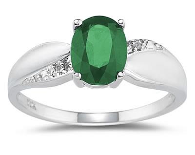 Emerald and Diamond Ring 10k White Gold