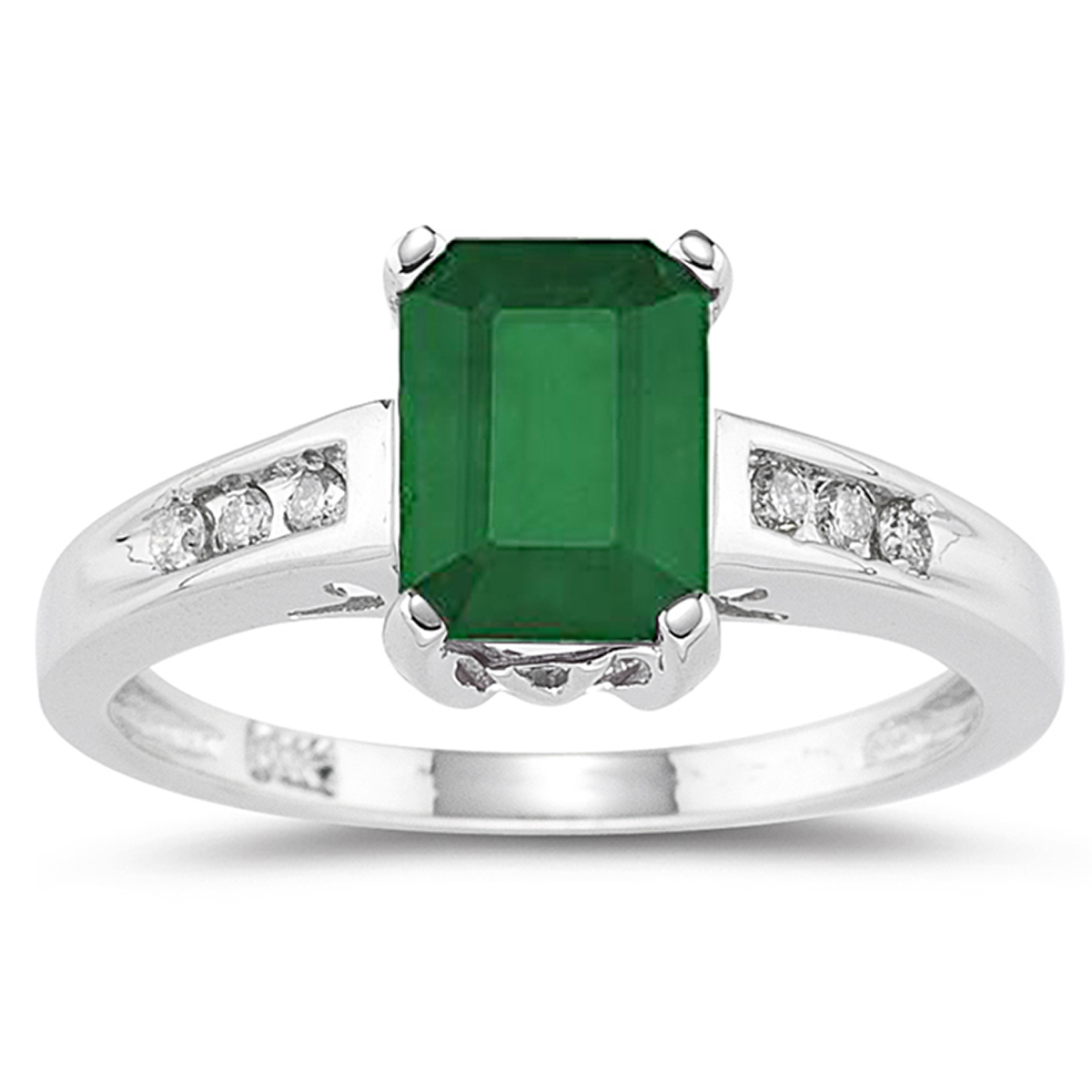 Emerald and Diamond Ring in 14k White Gold