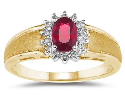Ruby and Diamond Flower Ring 10k Yellow Gold