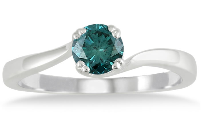 1/2 Carat Blue Diamond Ring in 10K White Gold
