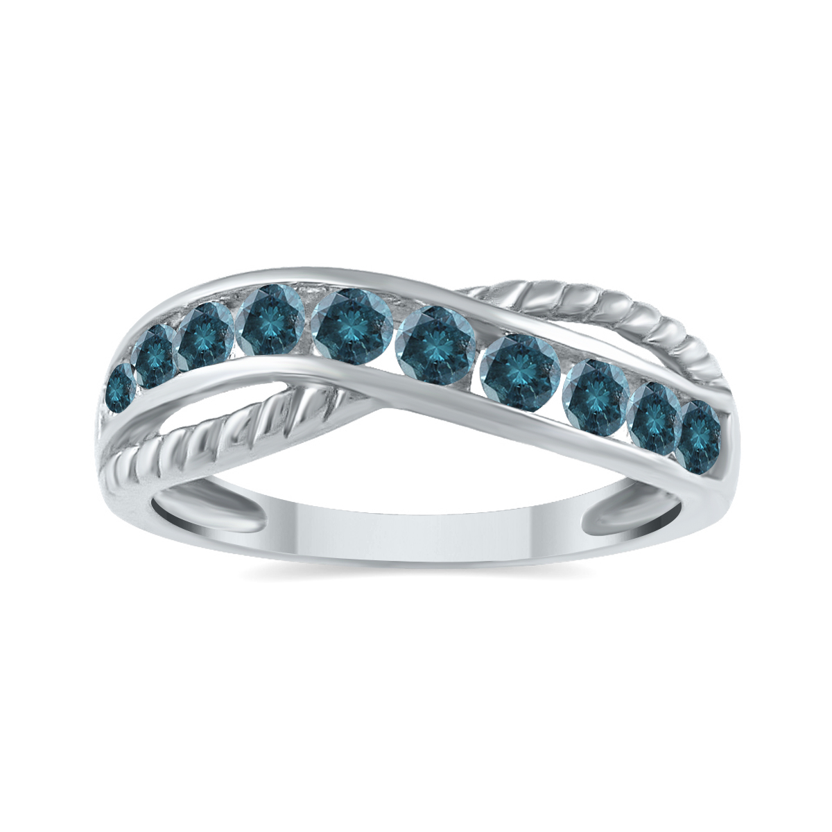 1/2 Carat TW 10 Stone Blue Diamond Ring in 10K White Gold