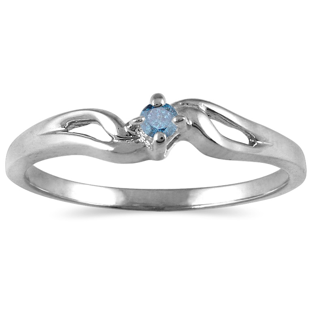 .05 Carat Blue Diamond Promise ring in 10K White Gold