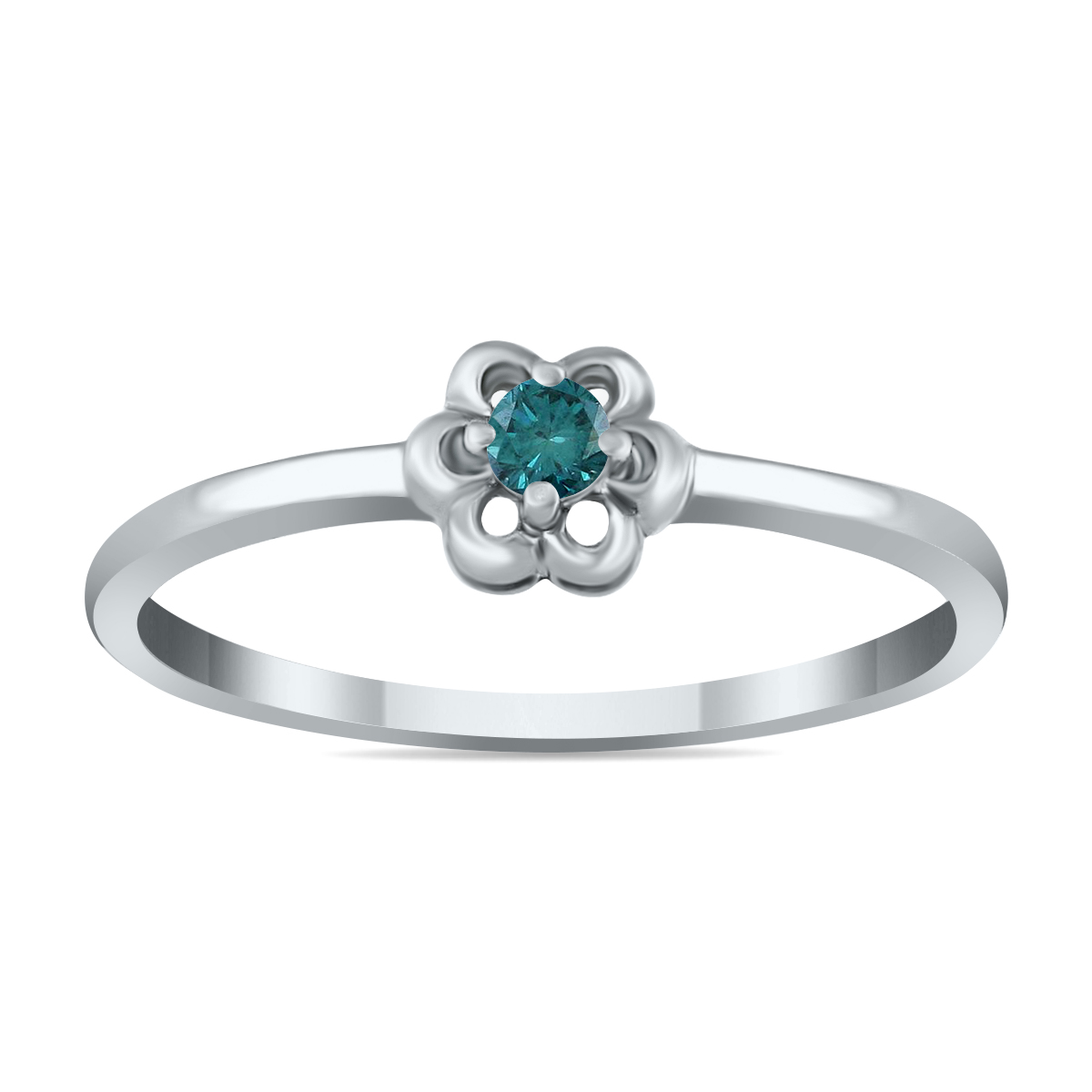 .05 Carat TW Natural Blue Diamond Flower Promise Ring in 10K White Gold
