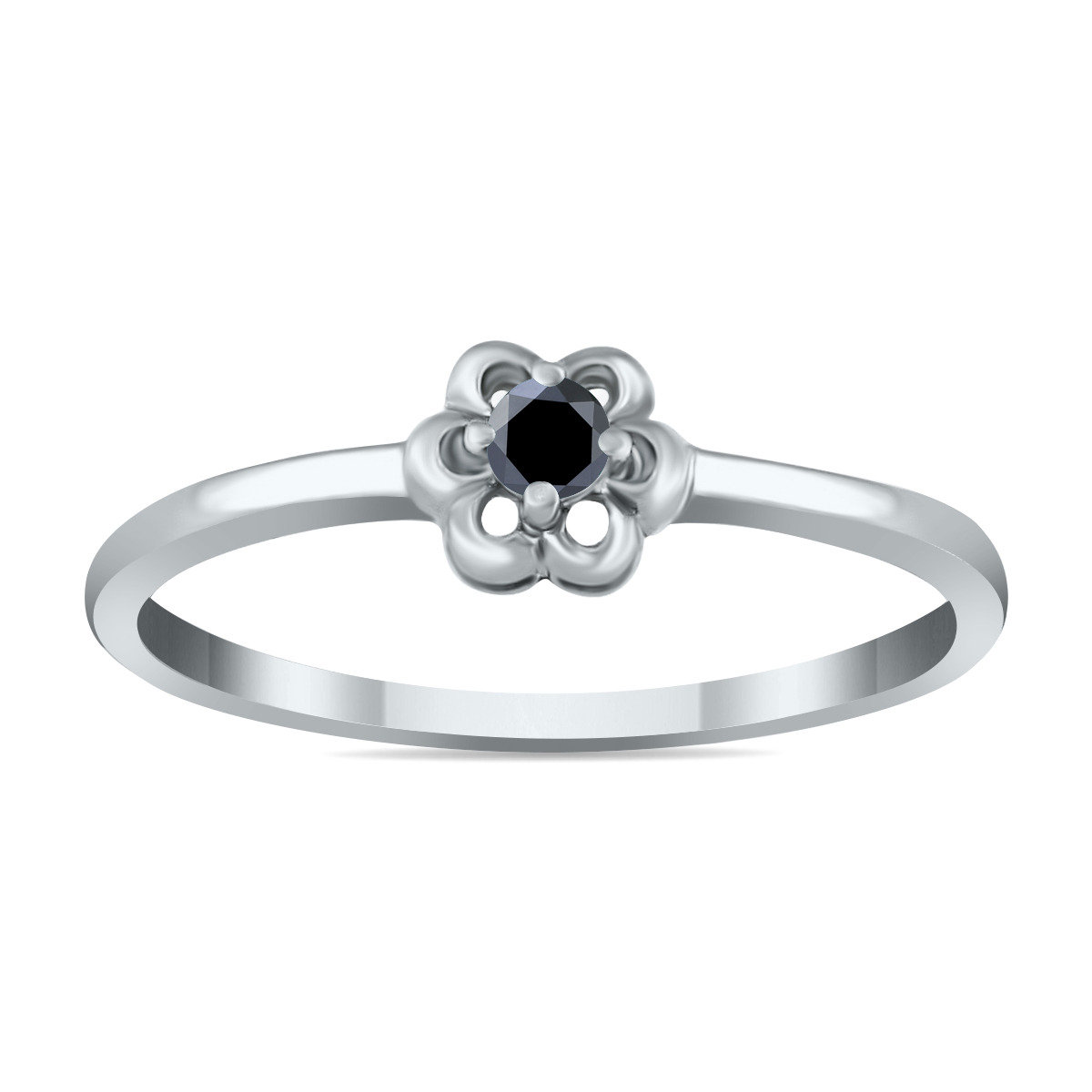 .05 Carat TW Black Diamond Flower Promise Ring in 10K White Gold