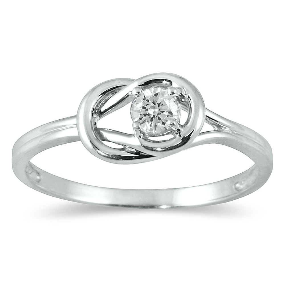 1/6 Carat Diamond Love Knot Solitaire Ring in 10K White Gold