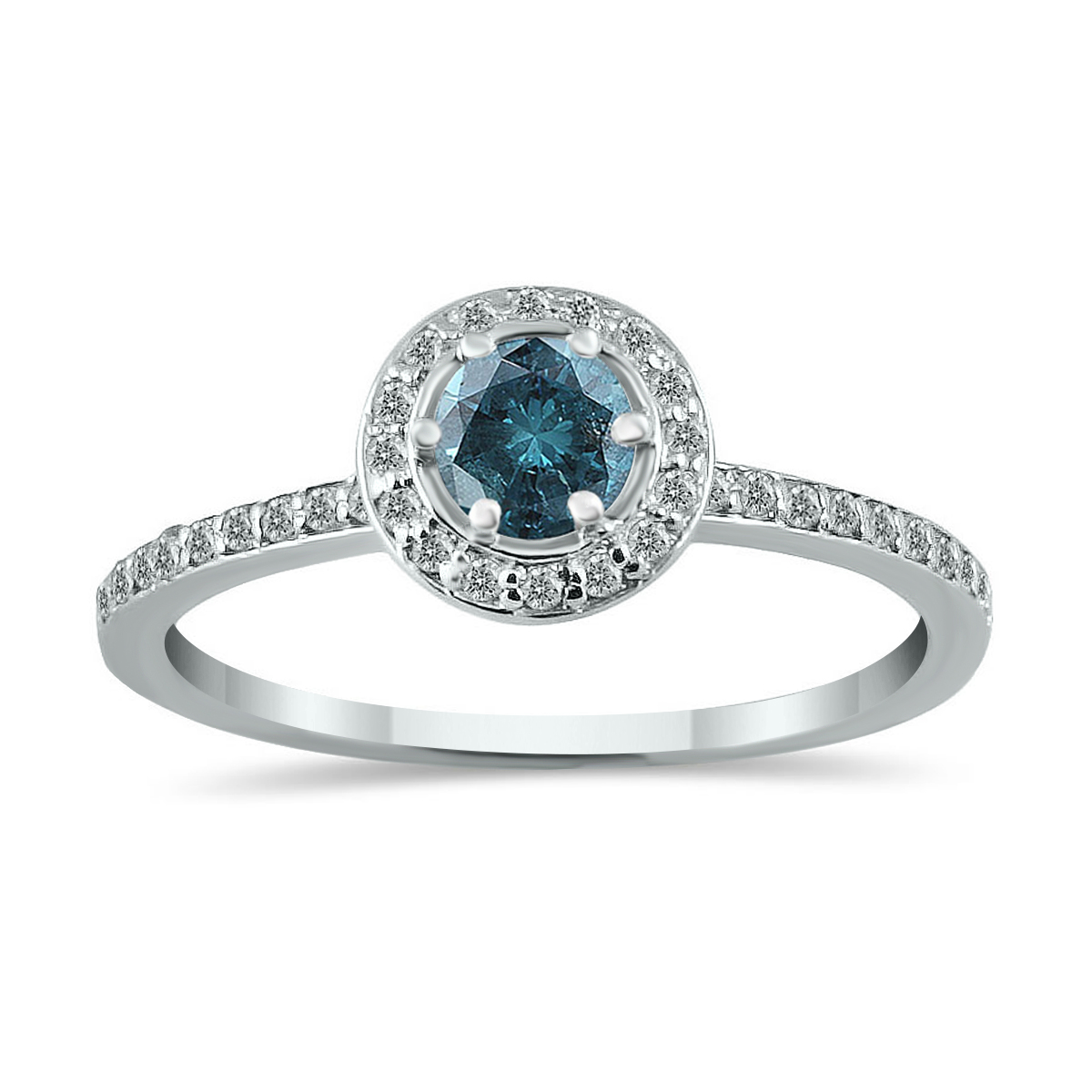 1/2 Carat Blue and White Diamond Ring in 14K White Gold