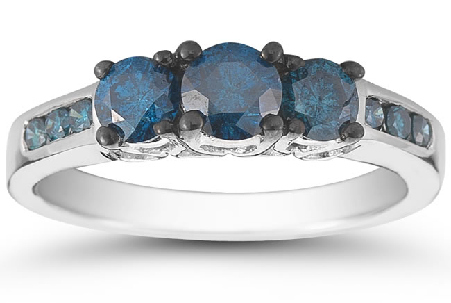 1 1/10 Carat TW Blue Diamond Three Stone Ring in 10K White Gold