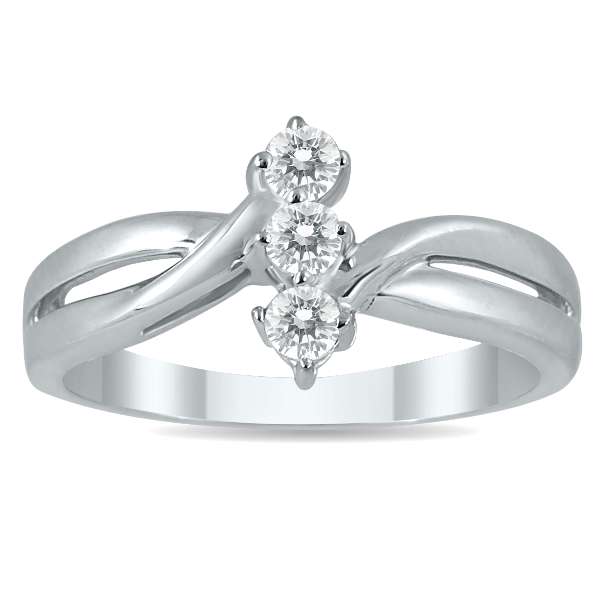 Image of 1/4 Carat TW Three Vertical Stone Diamond Ring in 10K White Gold