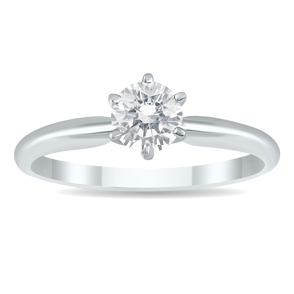1/2 Carat Diamond Solitaire Ring in 14K White Gold