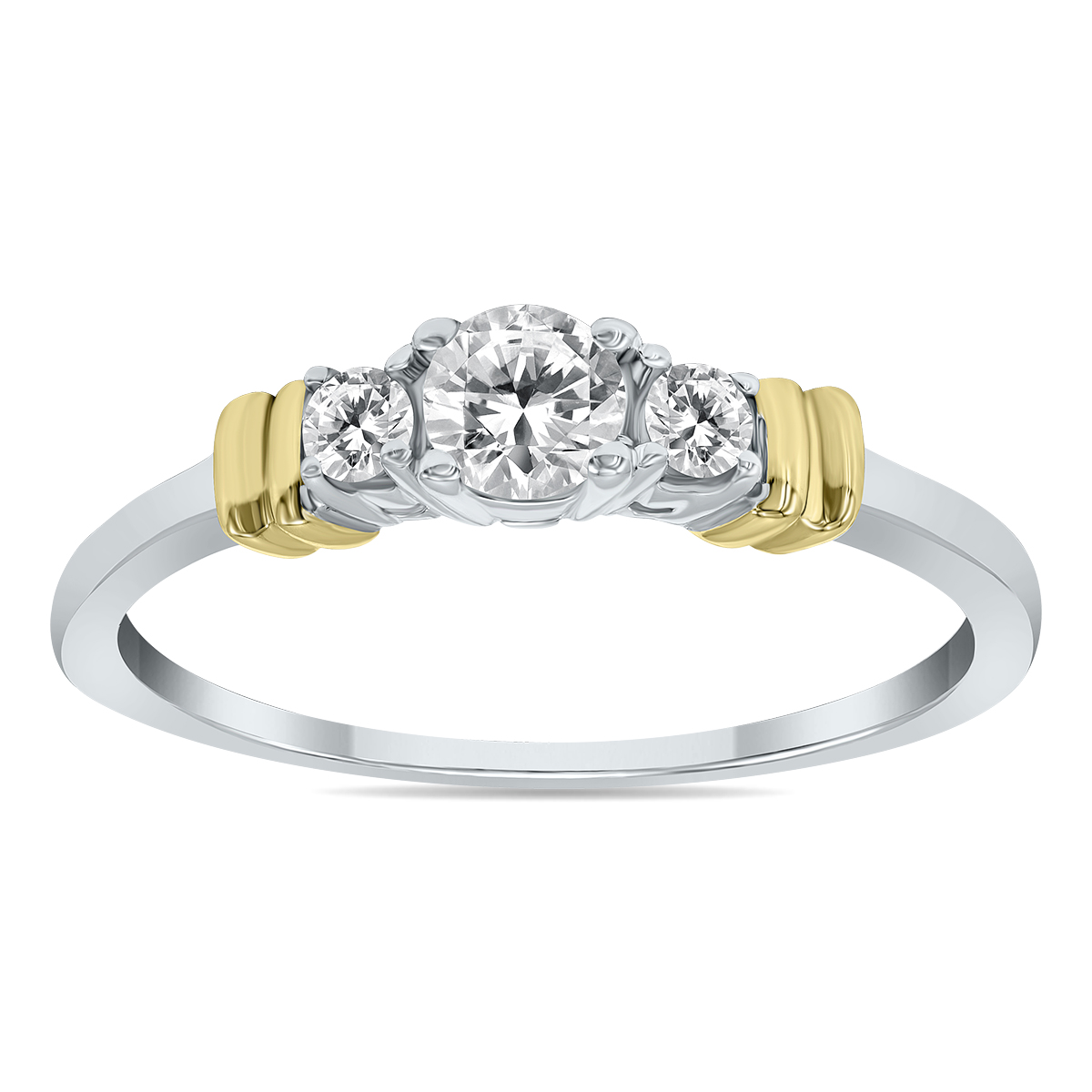 1/2 Carat TW Three Stone Diamond Ring in Two Tone 10K Gold