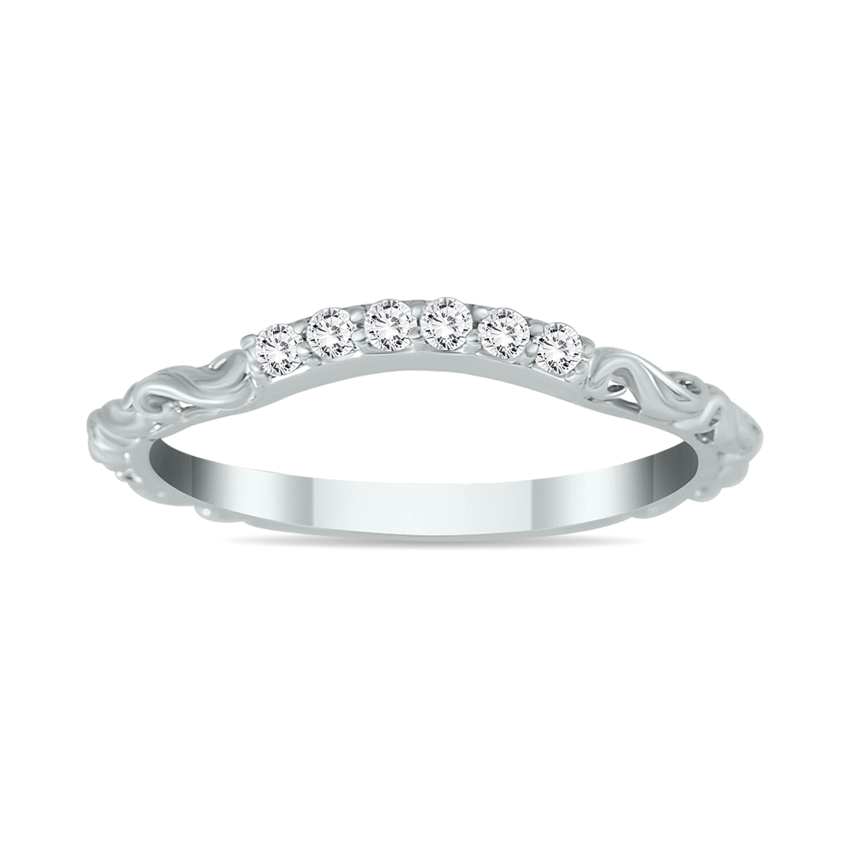 1/6 Carat TW Diamond Antique Wedding Band in 14K White Gold
