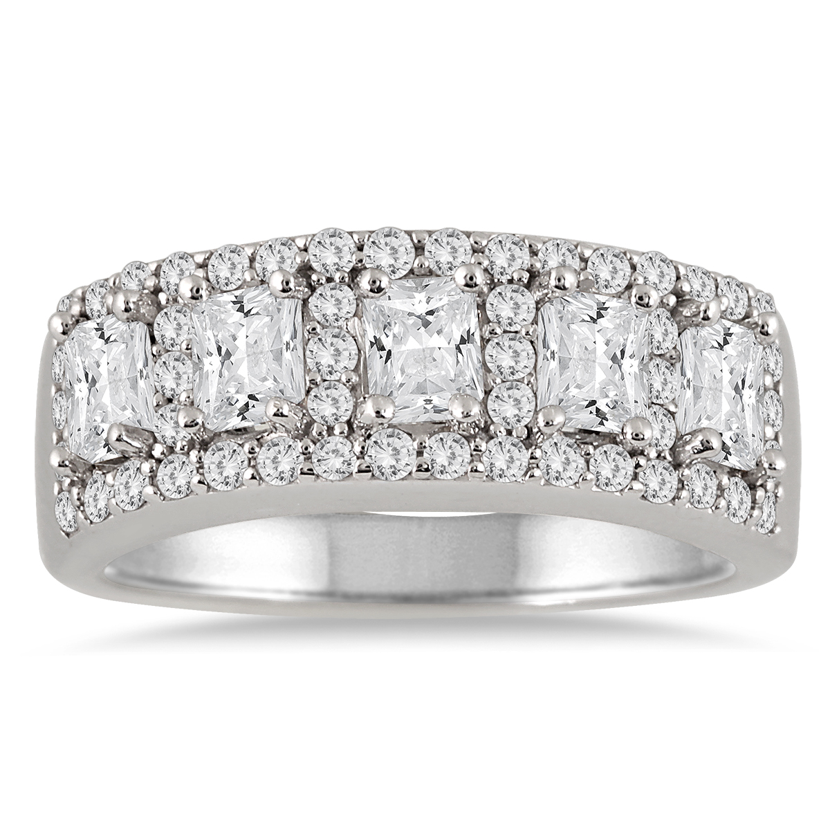 1 3/4 Carat Five Stone Radiant Cut Diamond Ring in 14K White Gold