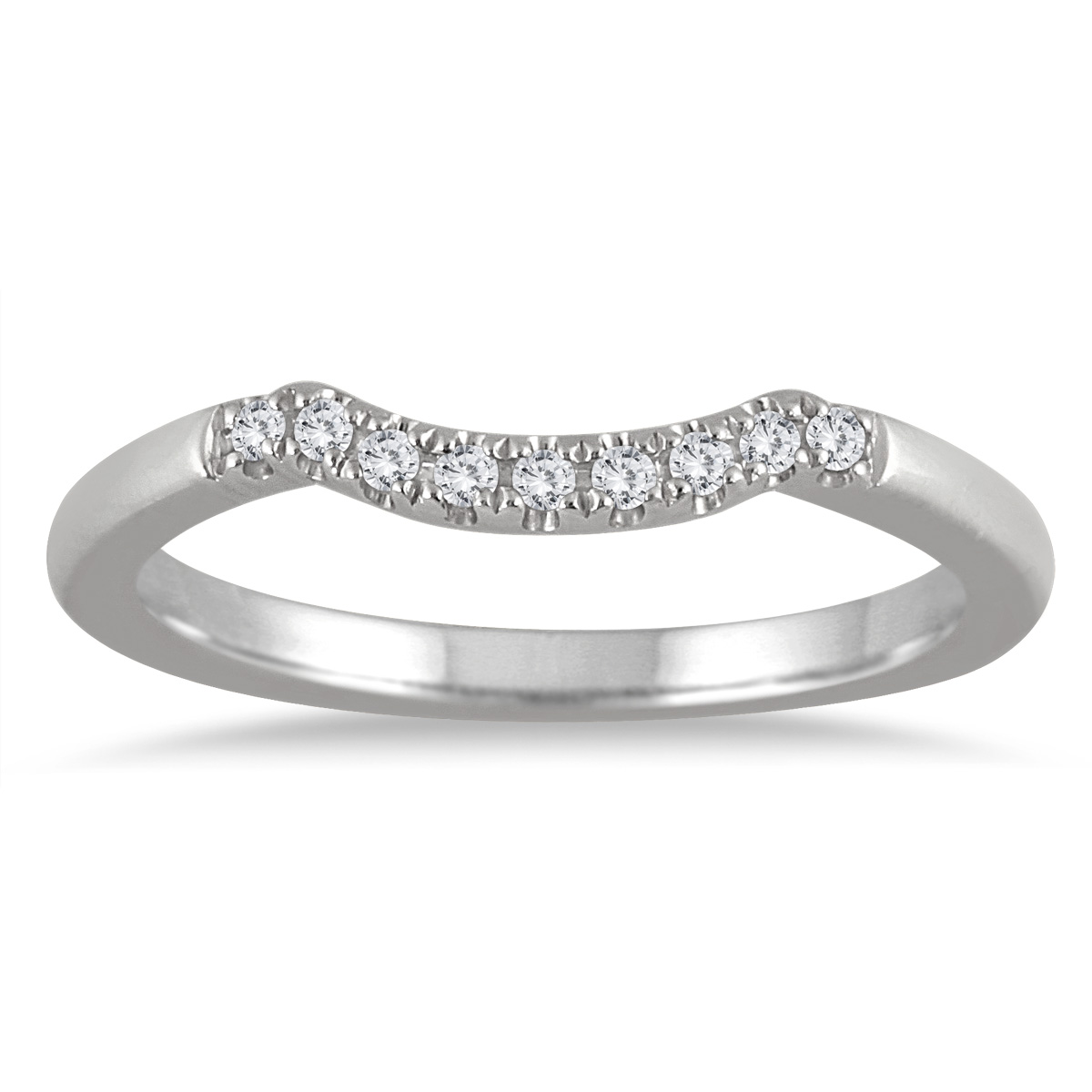 1/10 Carat Curved Diamond Wedding Band in 14K White Gold