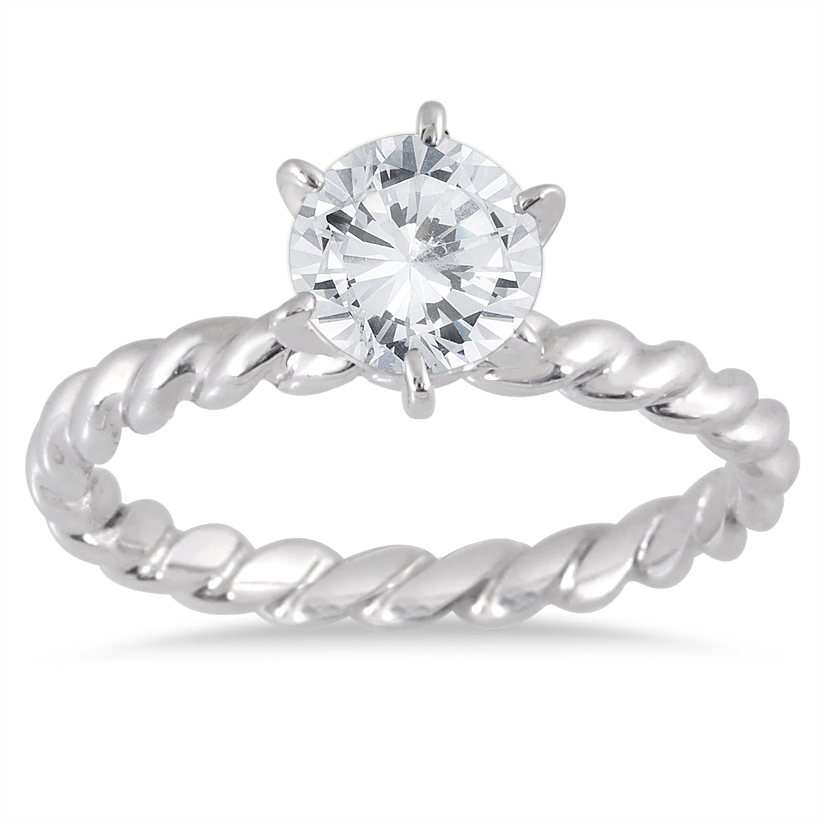 AGS Certified 1 Carat Braided Solitaire Diamond Ring in 14K White Gold (I-J Color, I2-I3 Clarity)