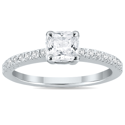 1 1/6 CTW Cushion-Cut Genuine Diamond Pave Ring in 14K White Gold