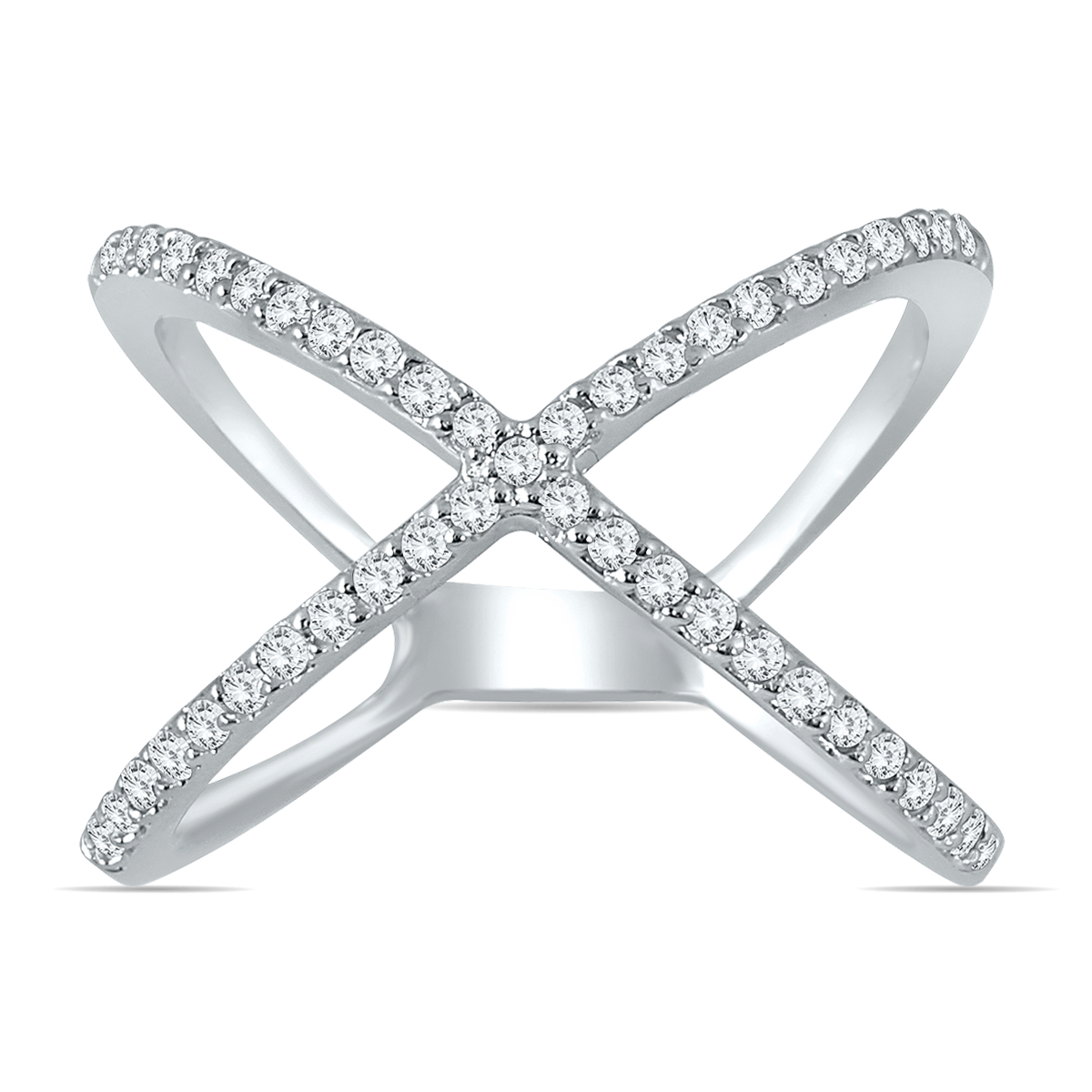 1/2 Carat TW Diamond Criss Cross X Ring in 10K White Gold (K-L Color, I2-I3 Clarity)
