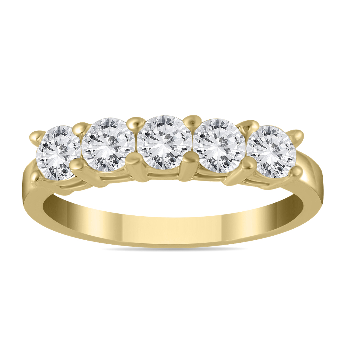 Image of 1 Carat TW Five Stone Natural Diamond Wedding Band in 14K Yellow Gold