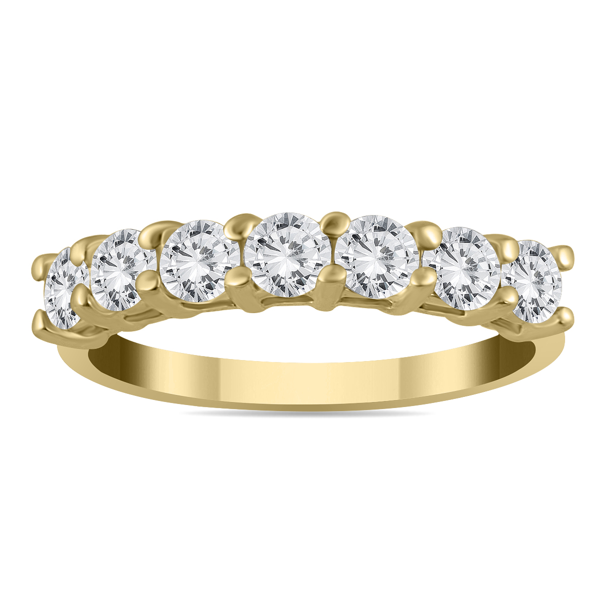 Image of Certified 1 Carat TW Seven Stone Diamond Wedding Band in 14K Yellow Gold (K-L Color I2-I3 Clarity)