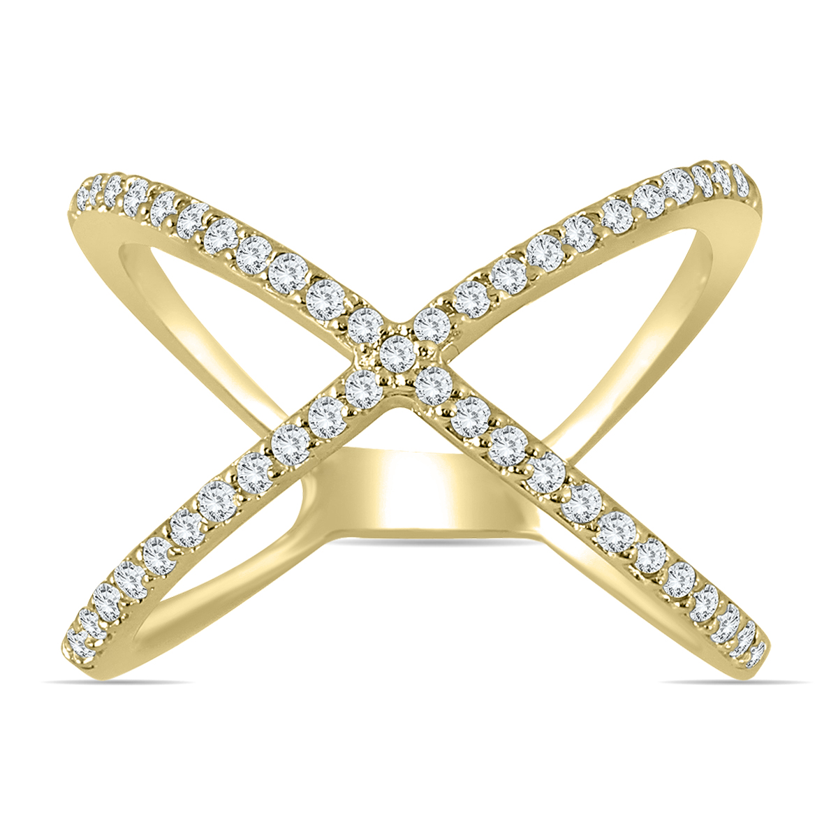 1/2 Carat TW Diamond Criss Cross X Ring in 10K Yellow Gold (K-L Color, I2-I3 Clarity)