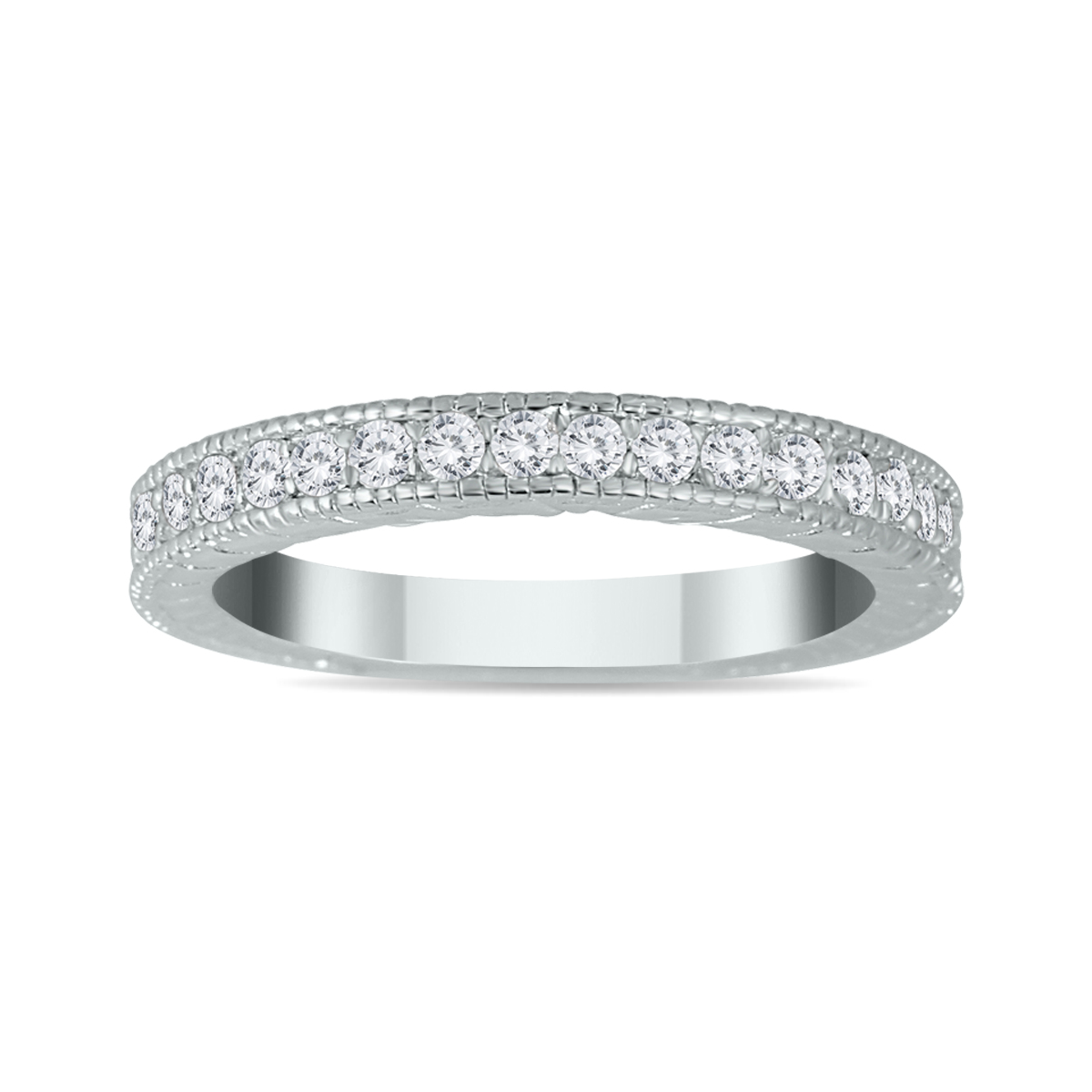 Image of 1/3 Carat TW Diamond Engraved Antique Styled Channel Band in 10K White Gold