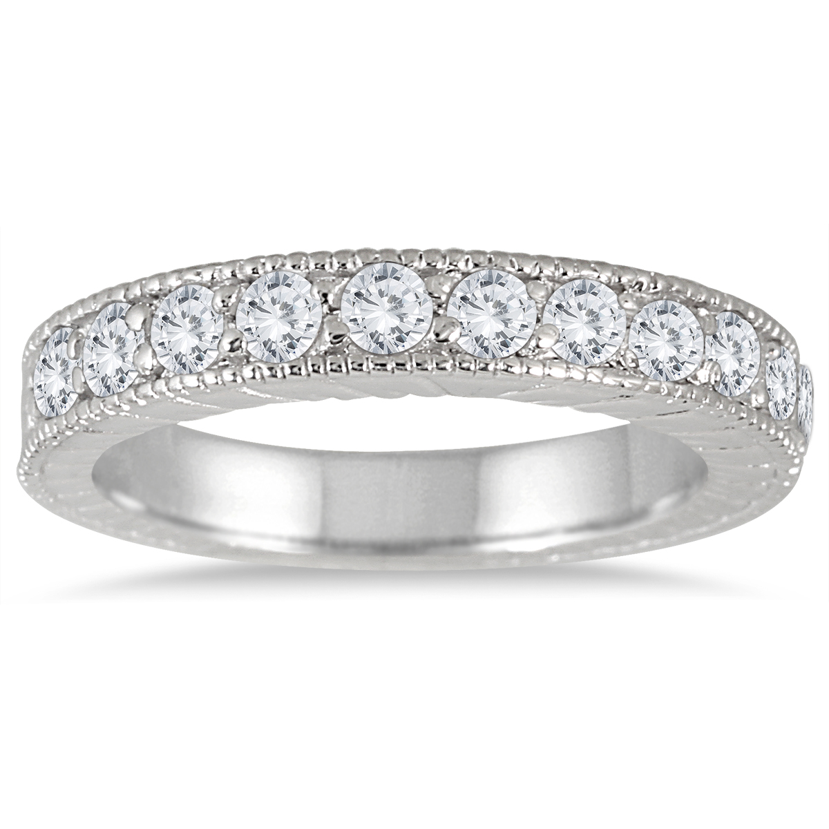 1/2 Carat TW Antique Styled Engraved Diamond Band in 10K White Gold