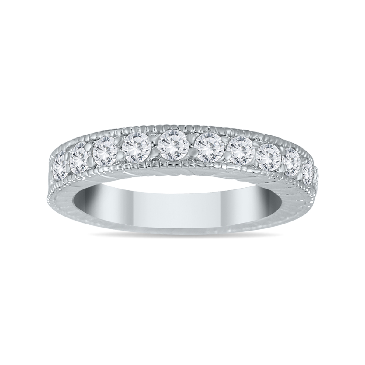 Image of 1/2 Carat TW Antique Styled Engraved Diamond Band in 10K White Gold