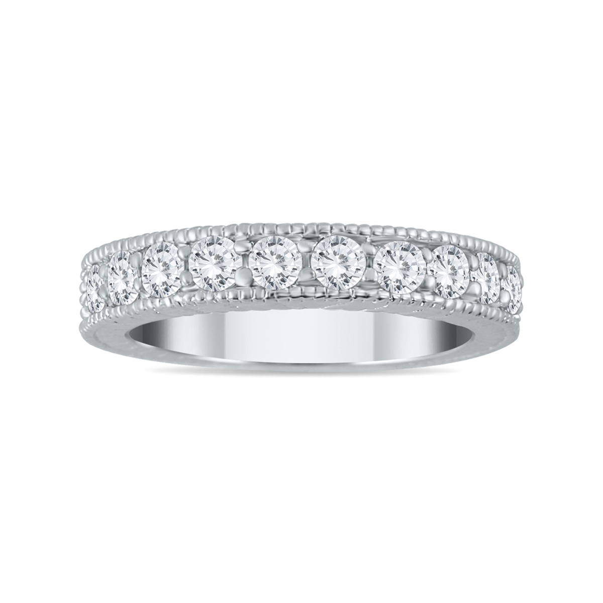 Image of 3/4 Carat TW Diamond Engraved Antique Styled Channel Ring in 10K White Gold