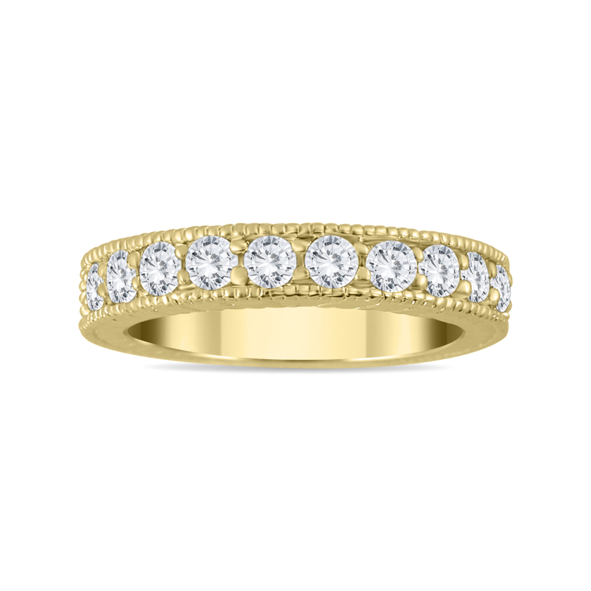 Image of 3/4 Carat TW Diamond Engraved Antique Styled Channel Ring in 10K Yellow Gold