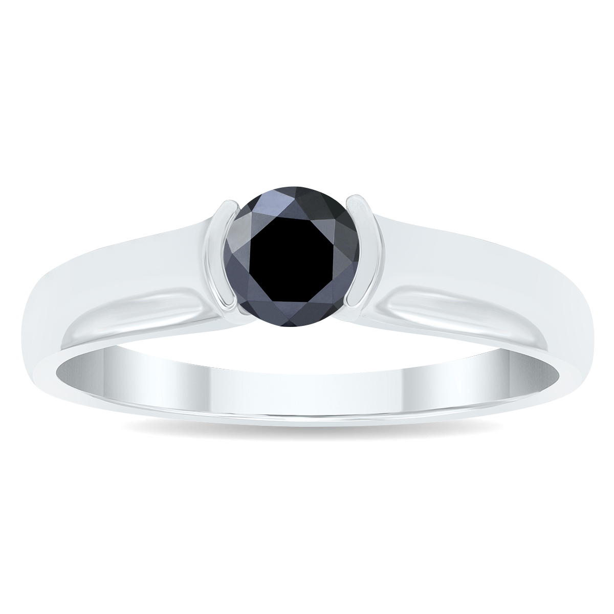 1/2 Carat Half Bezel Black Diamond Solitaire Ring in 10K White Gold