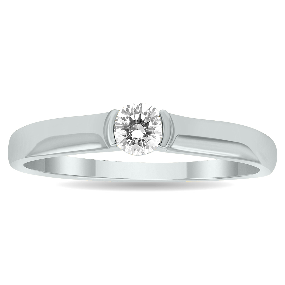 1/4 Carat Half Bezel Diamond Solitaire Ring in 10K White Gold