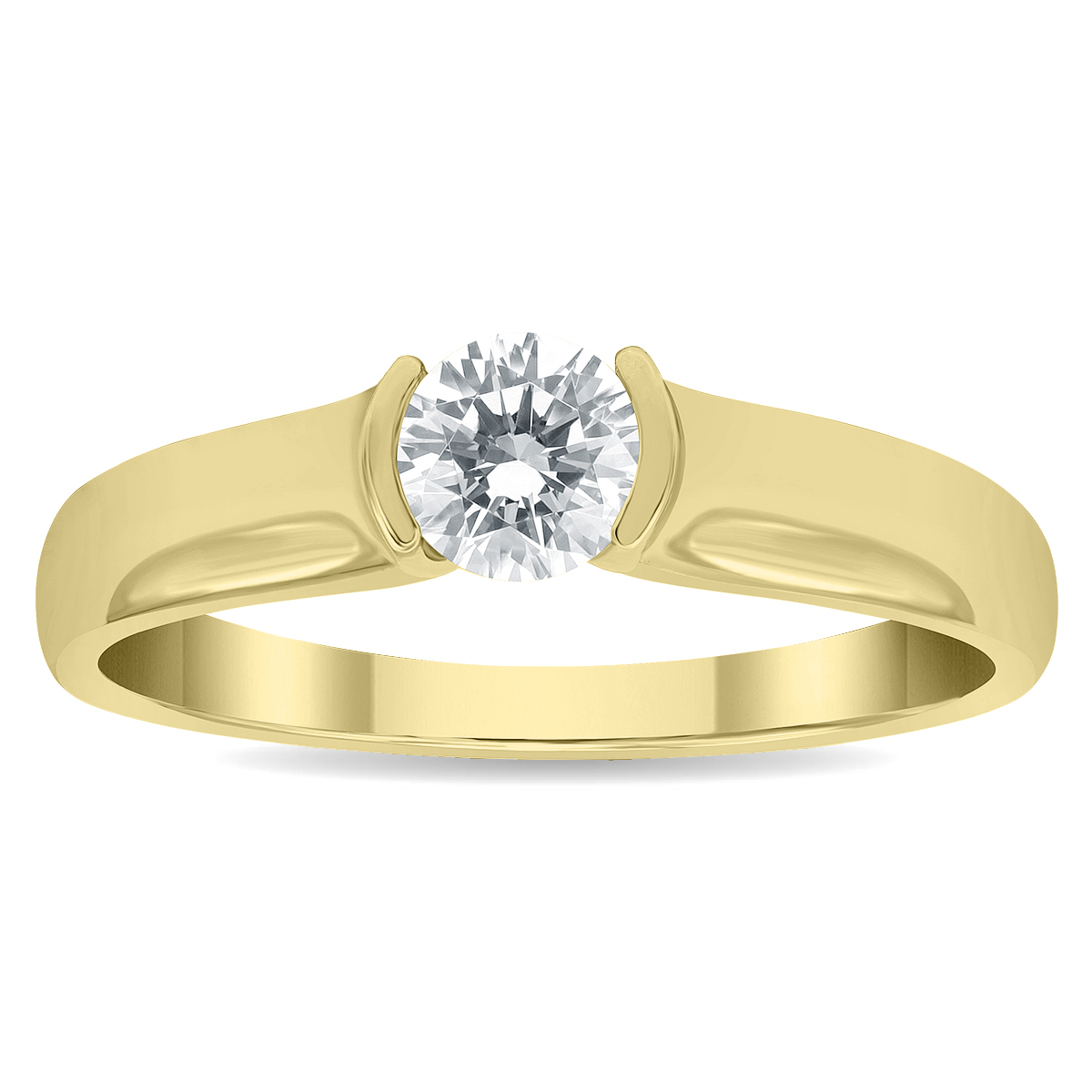 1/2 Carat Half Bezel Diamond Solitaire Ring in 10K Yellow Gold