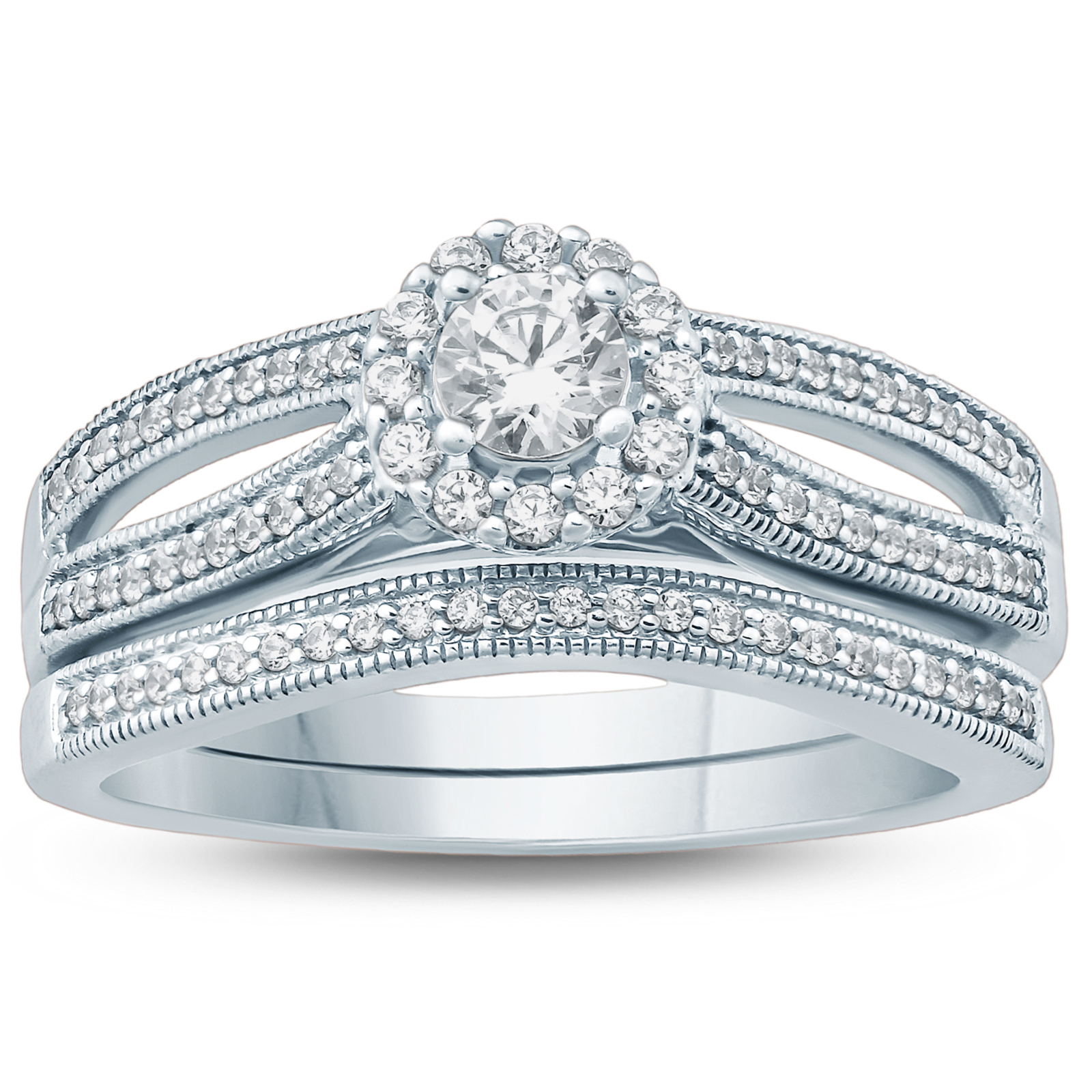 1/2 Carat TW Diamond Engagement Ring and Wedding Band Set in 10K White Gold
