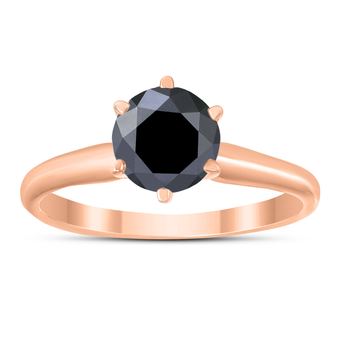 1 Carat Round Black Diamond Solitaire Ring in 14K Rose Gold