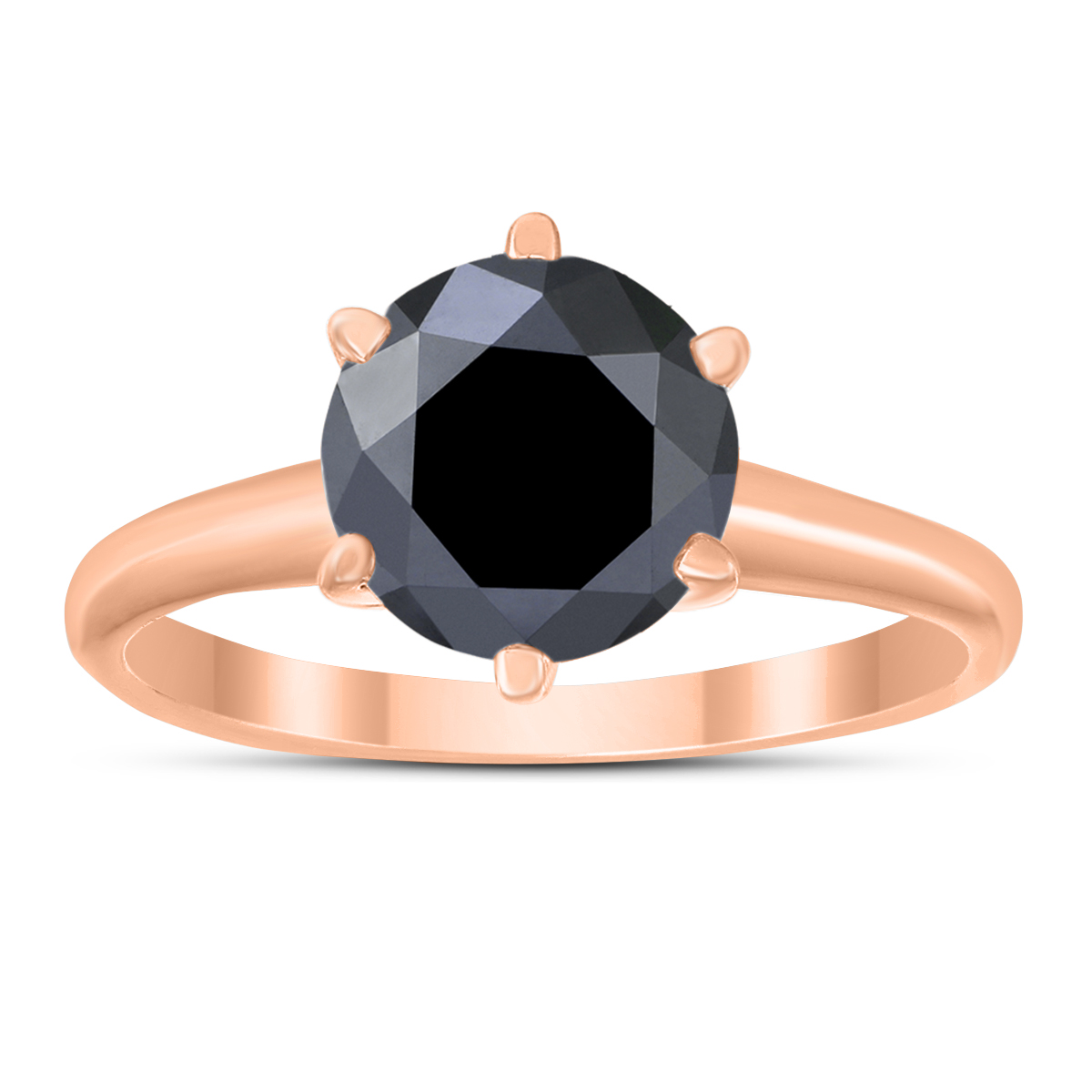 2 Carat Round Black Diamond Solitaire Ring in 14K Rose Gold