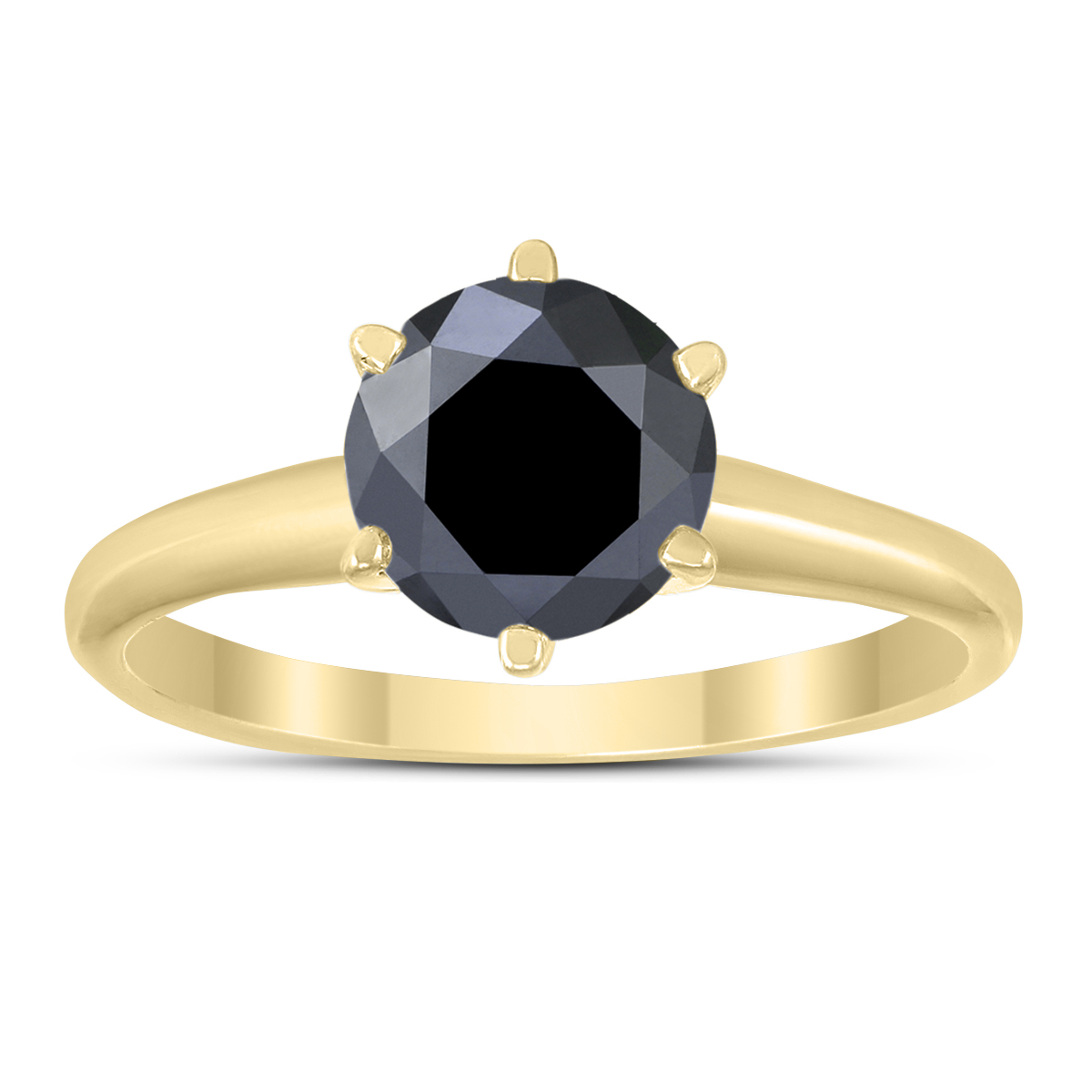 1 1/2 Carat Round Black Diamond Solitaire Ring in 14K Yellow Gold